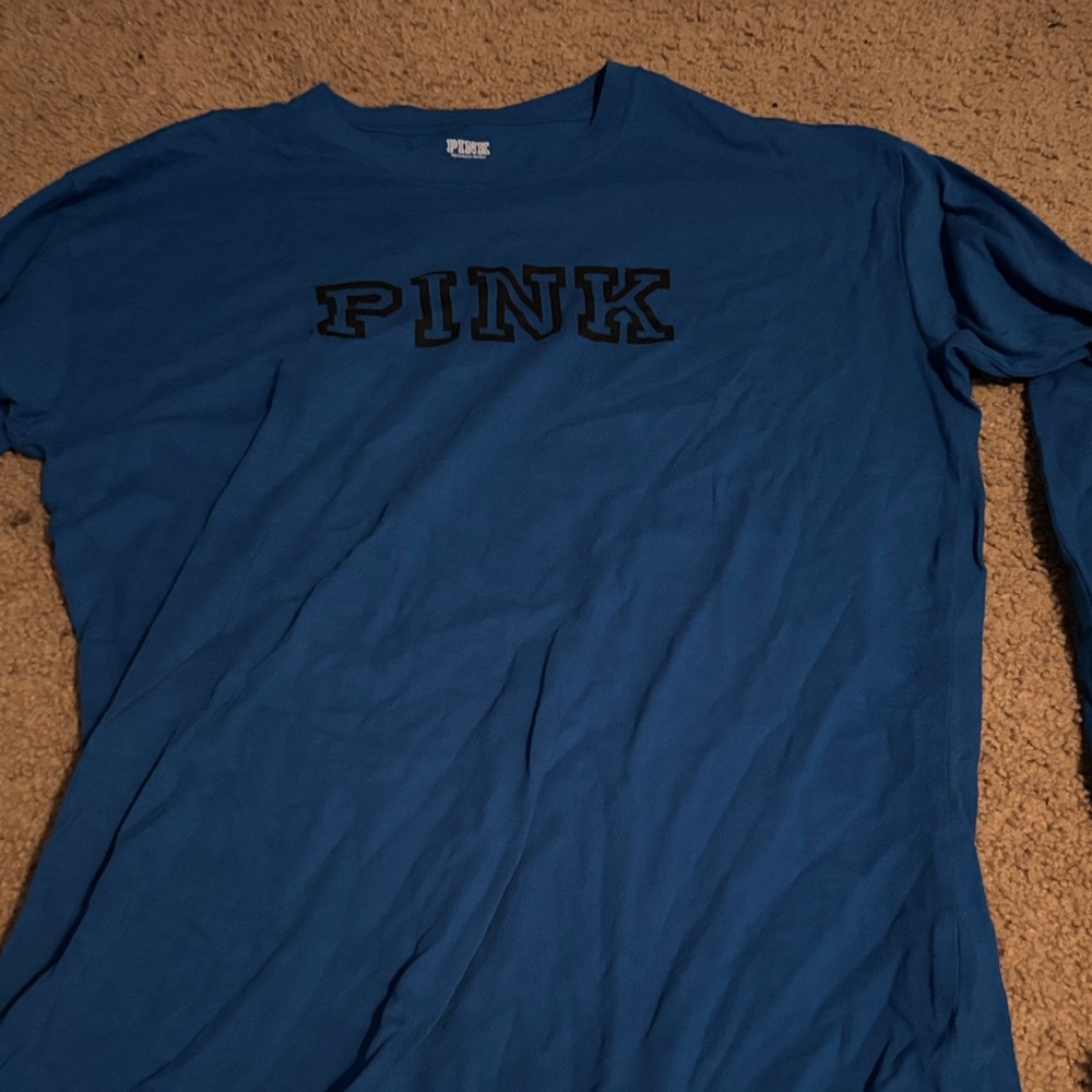 PINK Victoria's Secret Men's Long Sleeve Blue Tee